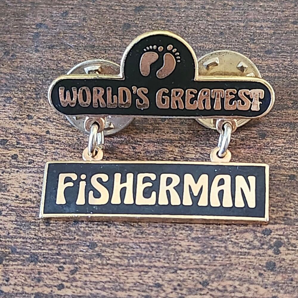Vintage‎ Hang Ten World's Greatest Fisherman Novelty Enamel Dangle Pin Taiwan